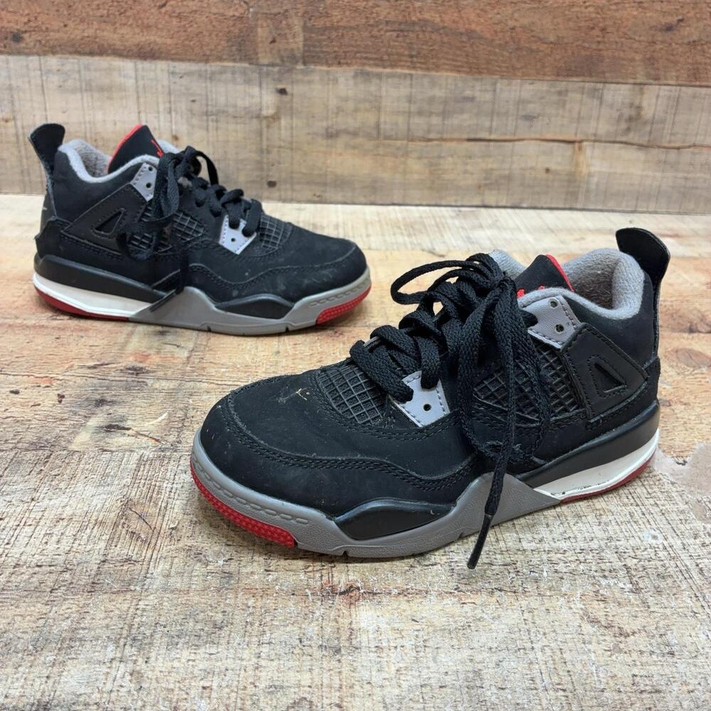 Nike Air Jordan 4 Retro Shoes Kids Size 11C 28 Black Red Bred Basketball Sneaker